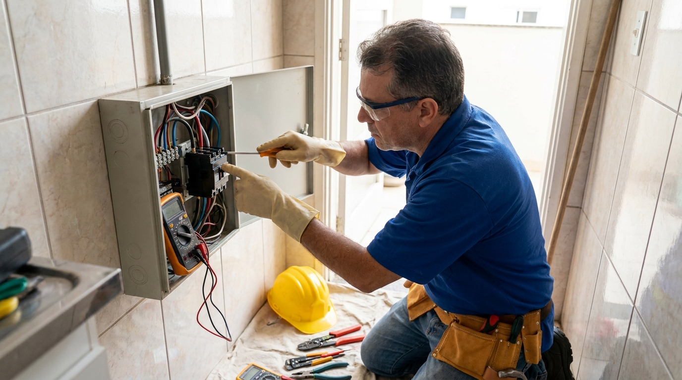 Eletricista instalando disjuntor em Mogi das Cruzes‑SP